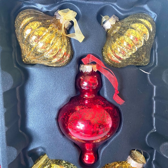 Home Decorators Collection Set of 10 Glass Christmas Ornament Gold Red Crackle - Picture 8 of 15